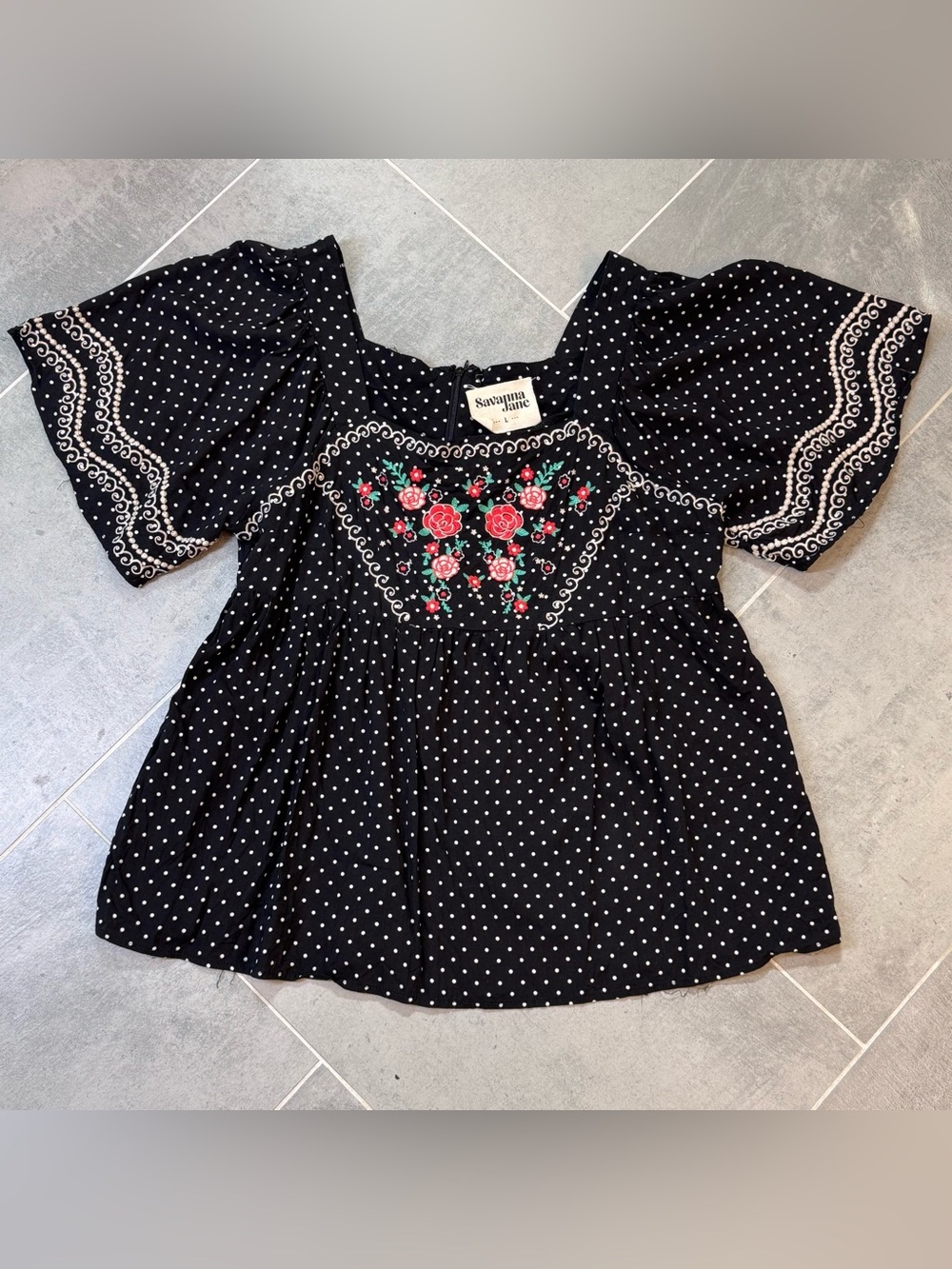 Savanna Jane Polka Dot Embroidered Top
